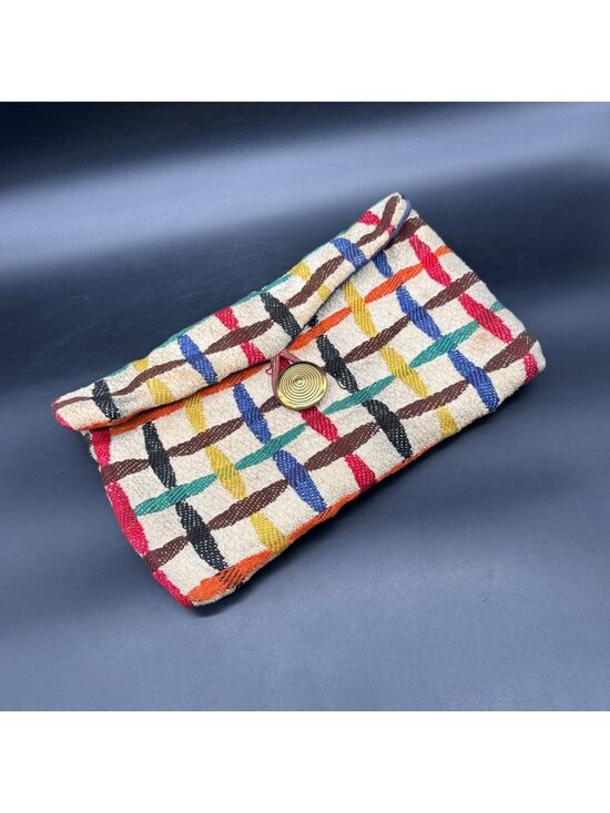 Handbags - Vintage Clutch Handbag 1940s Woven Rainbow Purse Cosmetics Hosiery Mid Century